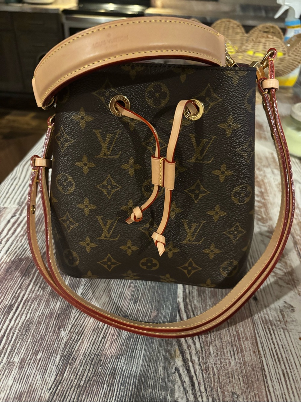 Louis Vuitton Monogram Canvas Bucket Hobo in Brown and Tan